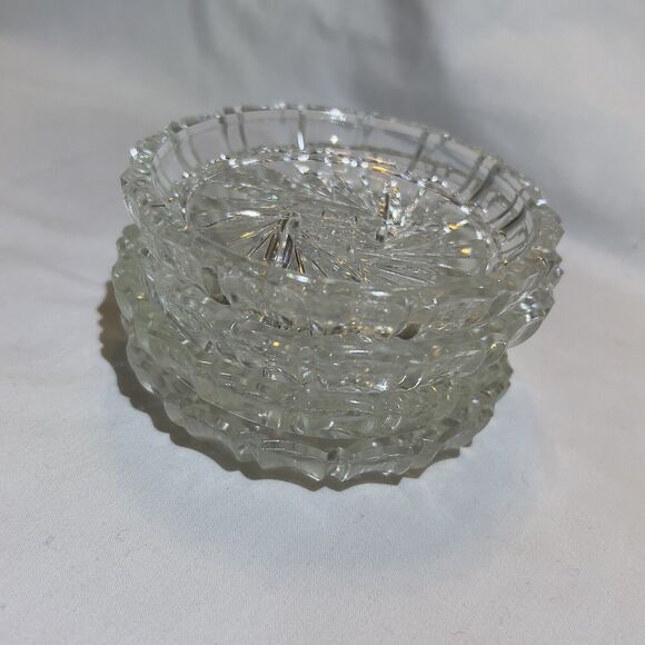VTG Crystal Bohemia Pinwheel Czechoslovakia Brunswick Star 4 Set Glass Coasters - Picture 5 of 13